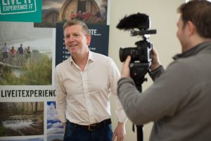 Dean Coppard being interviewed at the launch of Live It Experience It. LIEI-4915