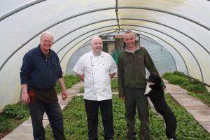 Gardener Frank McCooke with Slemish Market Supper Club Chef Rob Curley and Frank's son Matthew. IMG_0808