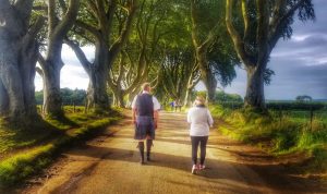 Mark Rodgers with a guest at The Dark Hedges - visit Northern Ireland - IMG-6300